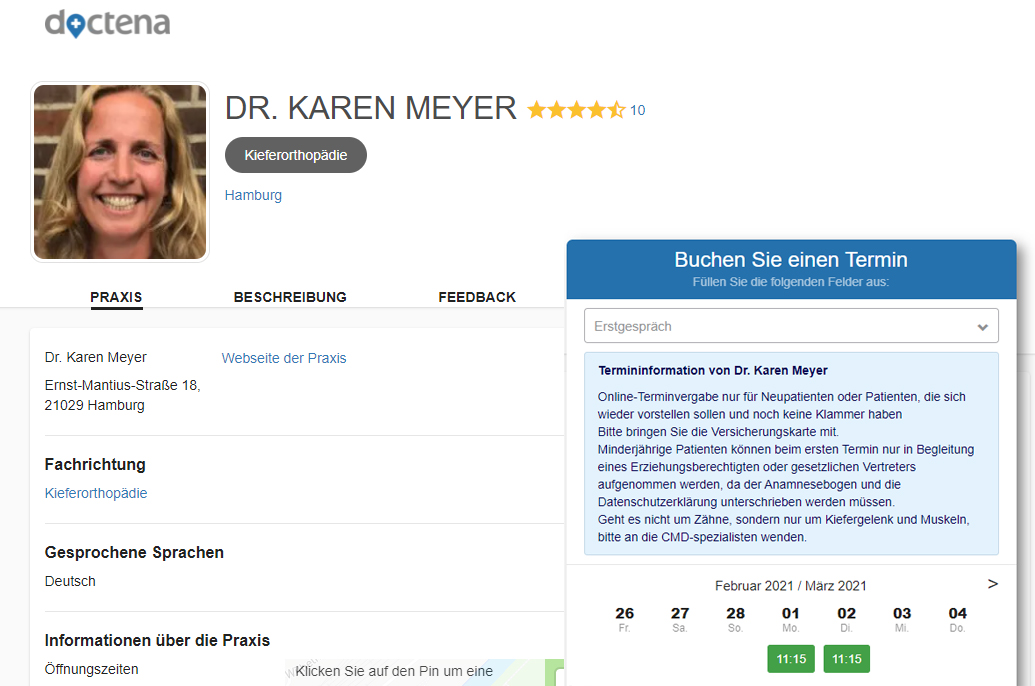 Praxis für Kieferorthopädie Dr. Karen Meyer, Dr. Nadine Hoischen - docenta Bewertung